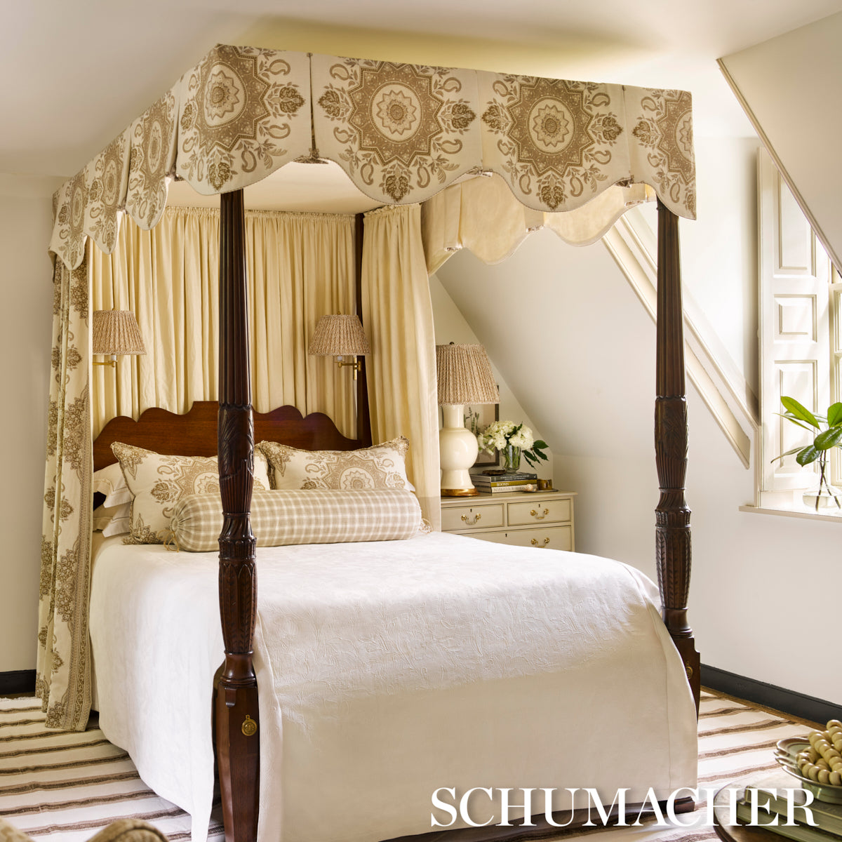 Schumacher Montecito Medallion Neutral Fabric - Eade's Wallpaper