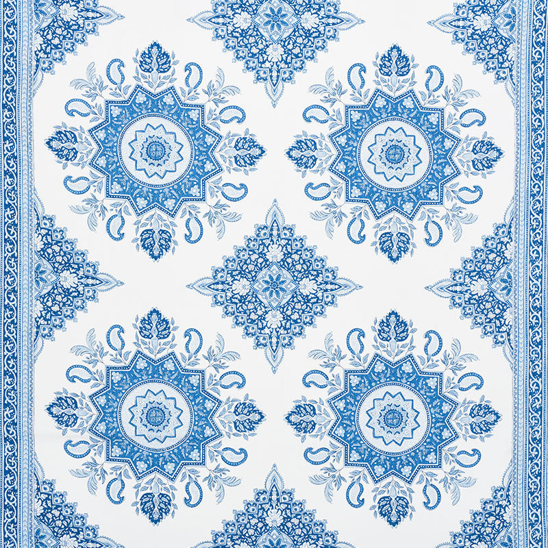 Schumacher Montecito Medallion Indigo Fabric - Eade's Wallpaper