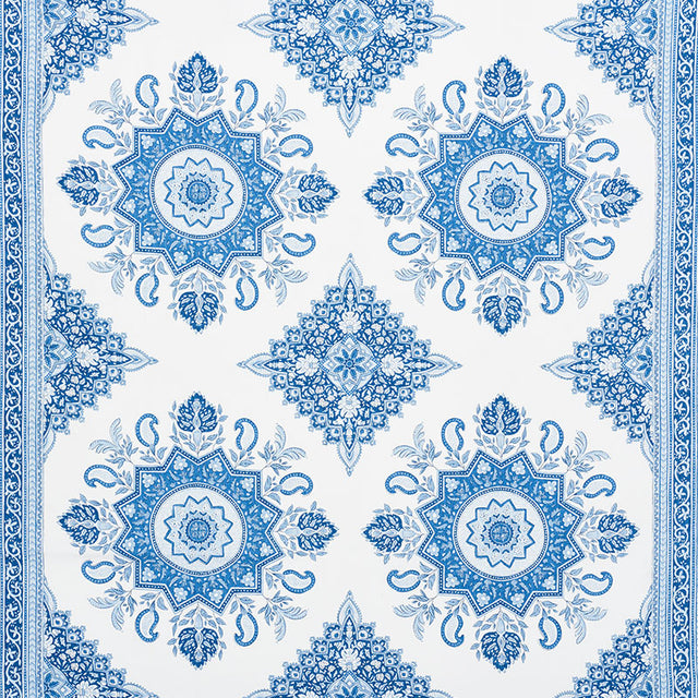 Schumacher Montecito Medallion Indigo Fabric - Eade's Wallpaper