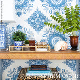 Schumacher Montecito Medallion Red Fabric - Eade's Wallpaper