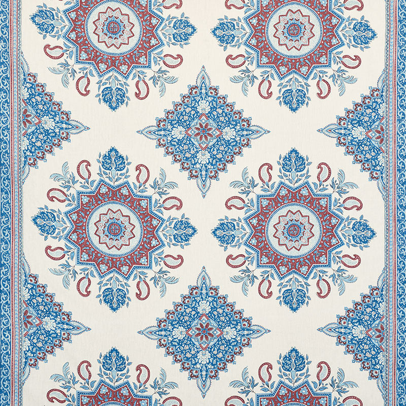 Schumacher Montecito Medallion Red Fabric - Eade's Wallpaper