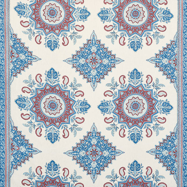 Schumacher Montecito Medallion Red Fabric - Eade's Wallpaper