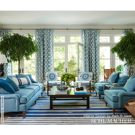 Schumacher Santa Monica Ikat Indigo Fabric - Eade's Wallpaper