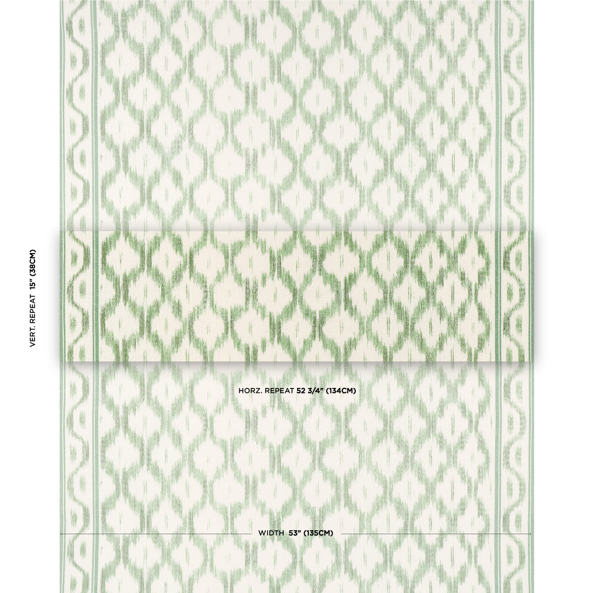 Schumacher Santa Monica Ikat Leaf Green Fabric - Eade's Wallpaper