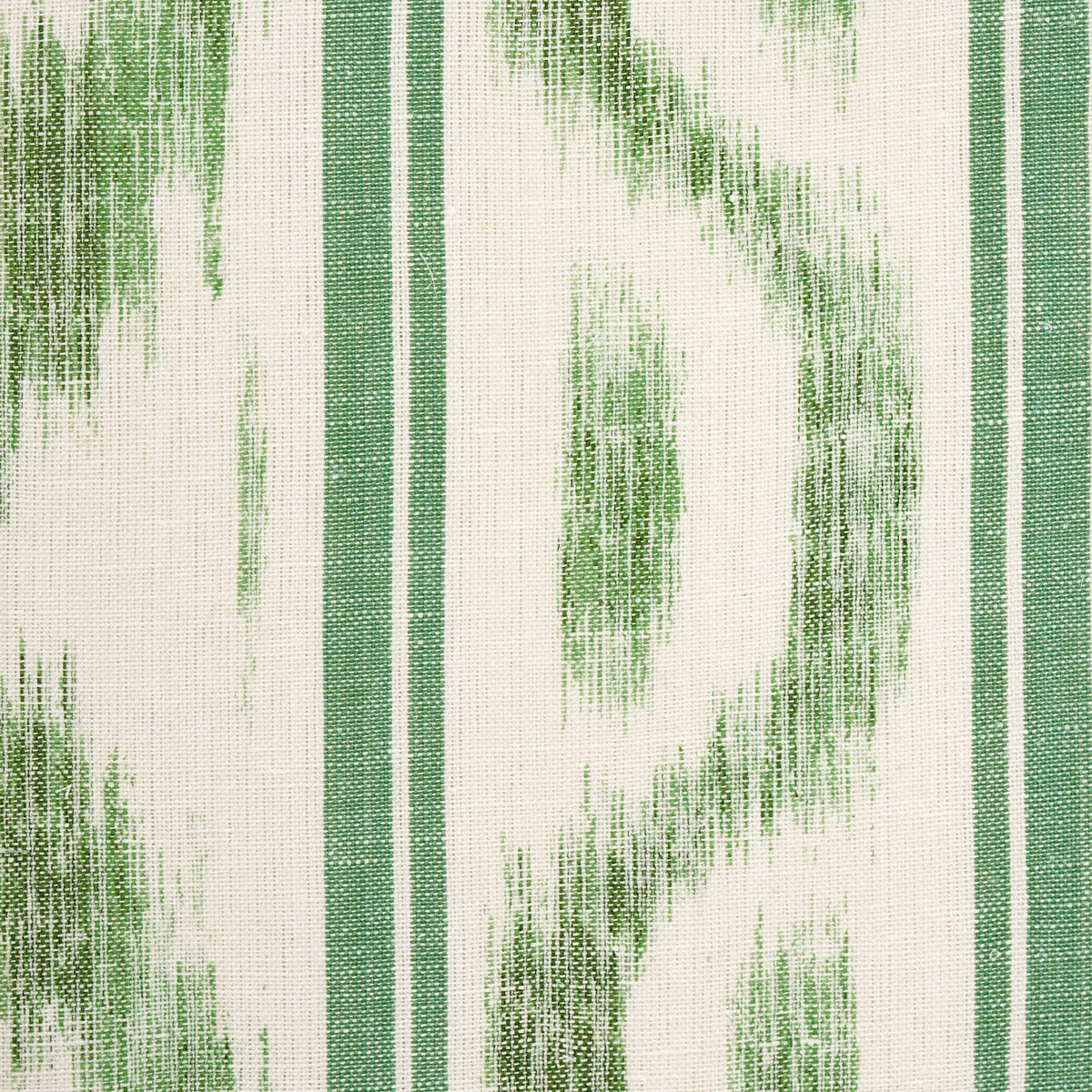 Schumacher Santa Monica Ikat Leaf Green Fabric - Eade's Wallpaper