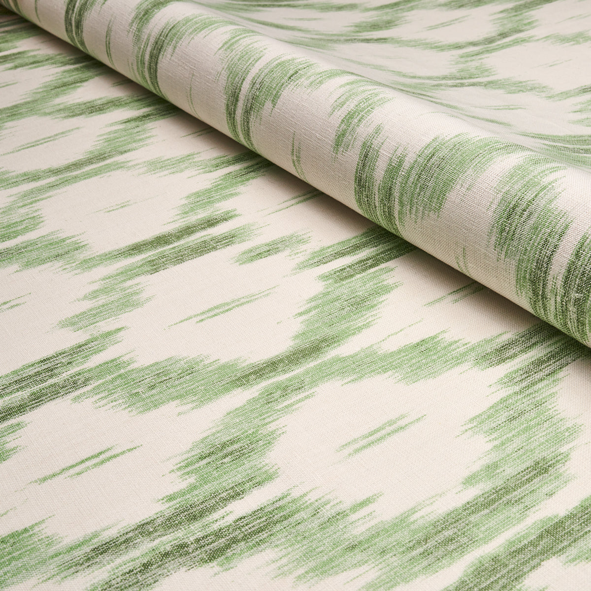 Schumacher Santa Monica Ikat Leaf Green Fabric - Eade's Wallpaper