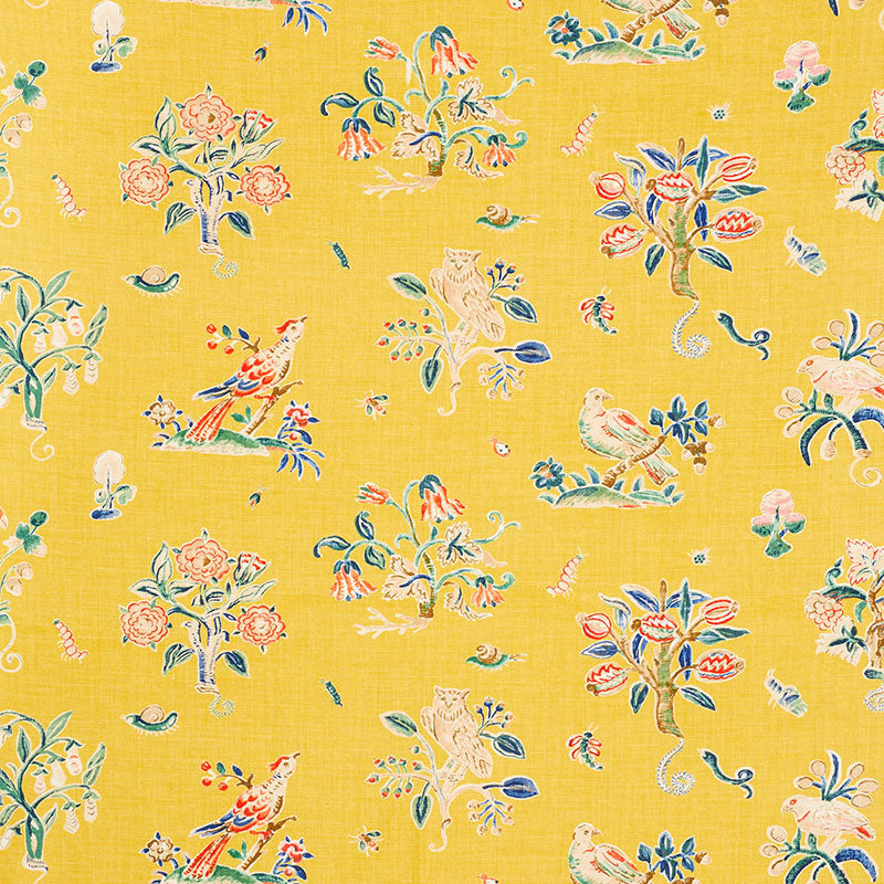 Schumacher Magical Menagerie Yellow Fabric - Eade's Wallpaper