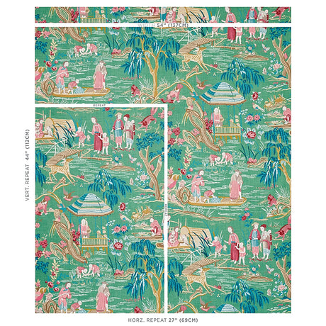 Schumacher Yangtze River Jade Fabric - Eade's Wallpaper