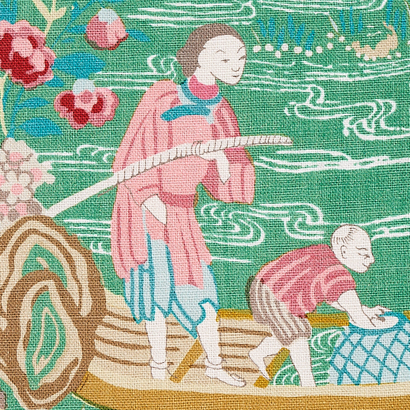 Schumacher Yangtze River Jade Fabric - Eade's Wallpaper