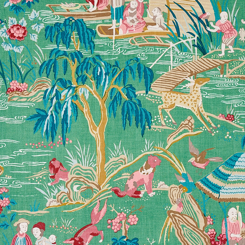 Schumacher Yangtze River Jade Fabric - Eade's Wallpaper