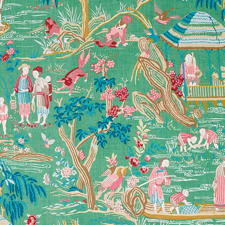 Schumacher Yangtze River Jade Fabric - Eade's Wallpaper