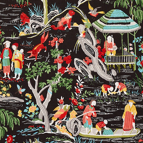 Schumacher Yangtze River Onyx Fabric - Eade's Wallpaper