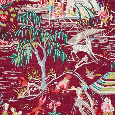 Schumacher Yangtze River Aubergine Fabric - Eade's Wallpaper
