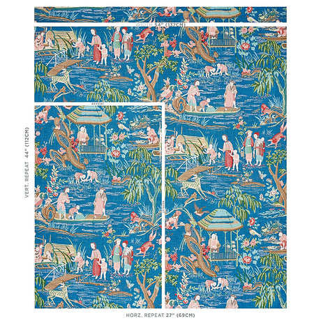 Schumacher Yangtze River Peacock Fabric - Eade's Wallpaper