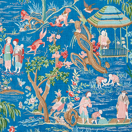 Schumacher Yangtze River Peacock Fabric - Eade's Wallpaper