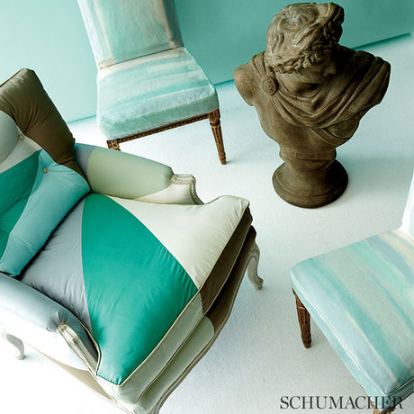 Schumacher Watercolor Aqua Fabric - Eade's Wallpaper