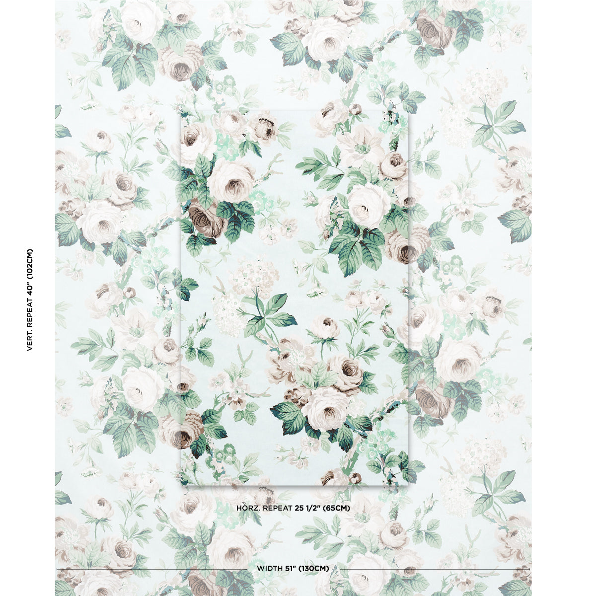Schumacher Nancy Floral Seafoam Fabric - Eade's Wallpaper