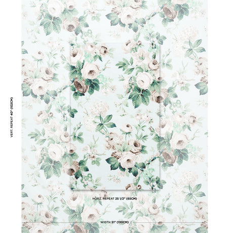 Schumacher Nancy Floral Seafoam Fabric - Eade's Wallpaper