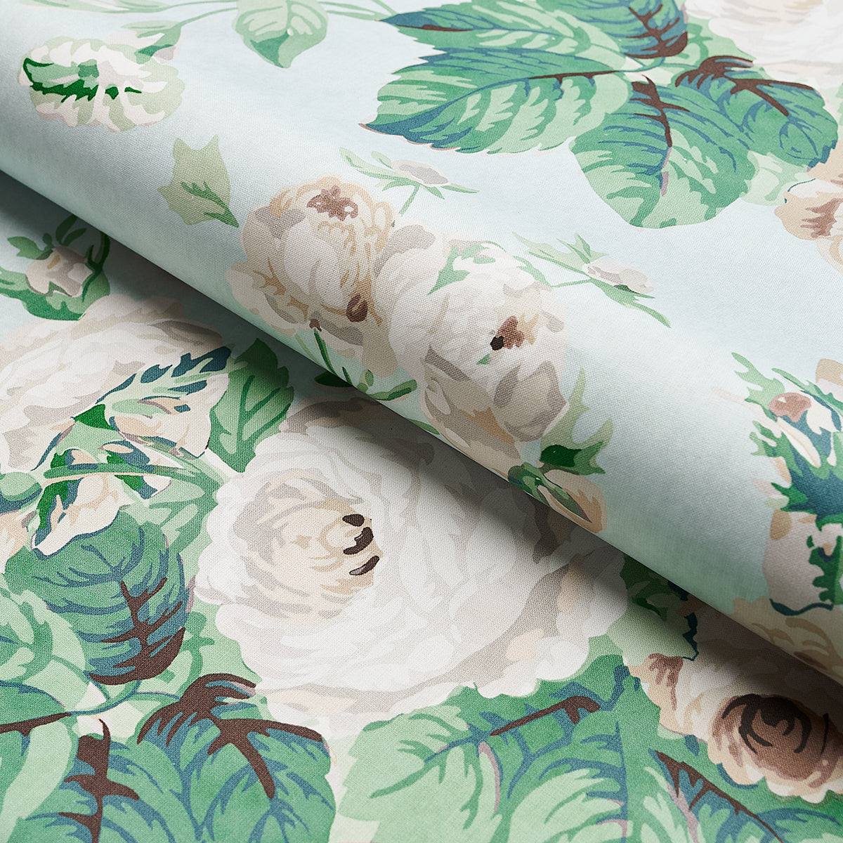 Schumacher Nancy Floral Seafoam Fabric - Eade's Wallpaper