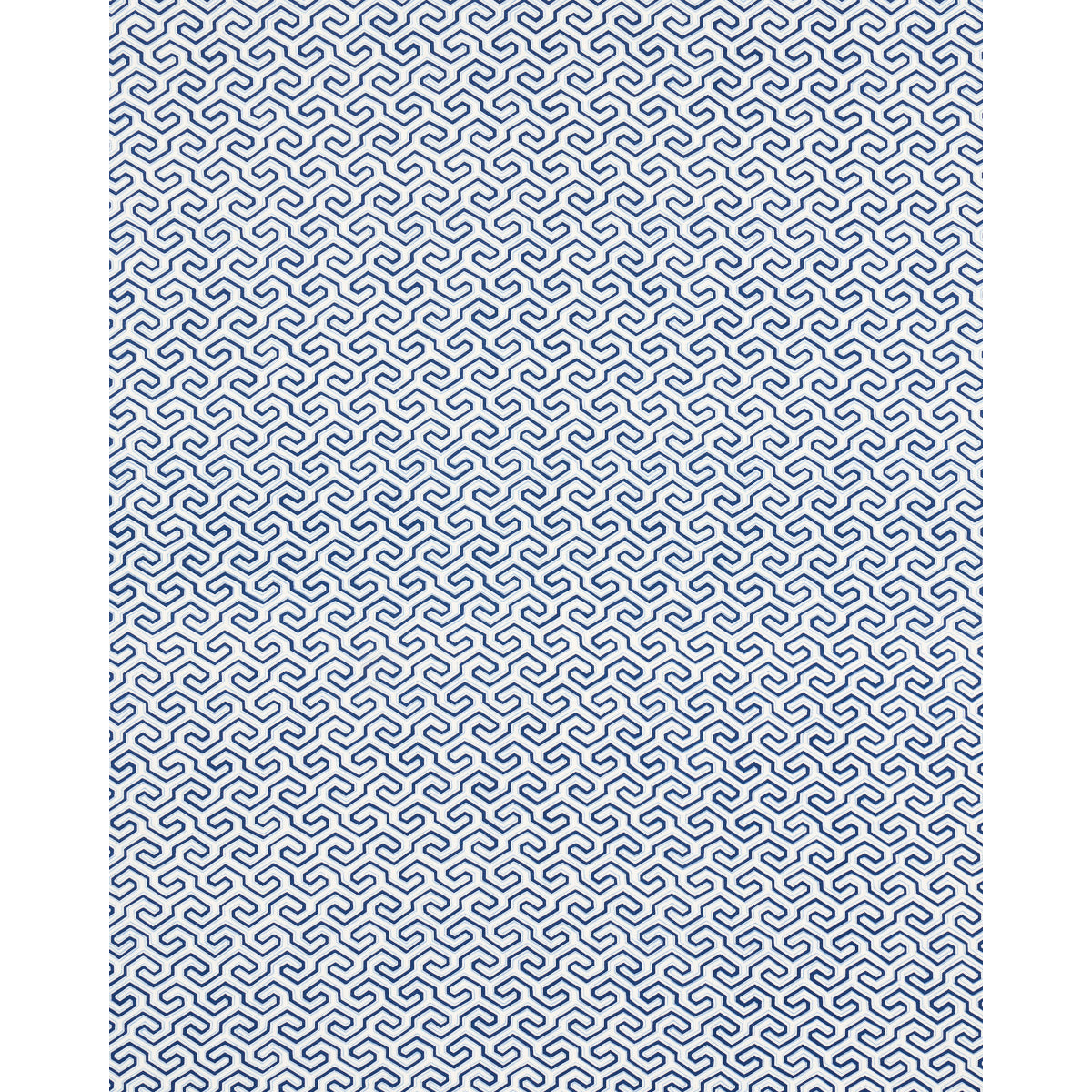 Schumacher Ming Fret Print Blue Fabric - Eade's Wallpaper