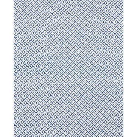 Schumacher Ming Fret Print Blue Fabric - Eade's Wallpaper
