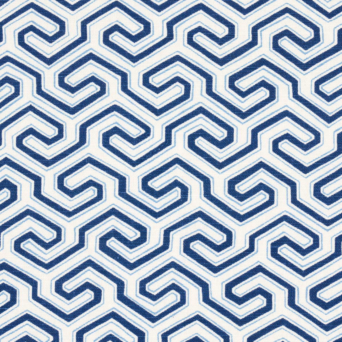 Schumacher Ming Fret Print Blue Fabric - Eade's Wallpaper