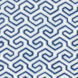 Schumacher Ming Fret Print Blue Fabric - Eade's Wallpaper