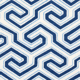 Schumacher Ming Fret Print Blue Fabric - Eade's Wallpaper