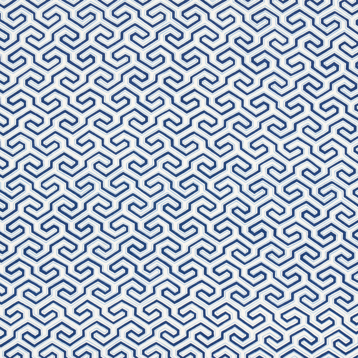 Schumacher Ming Fret Print Blue Fabric - Eade's Wallpaper