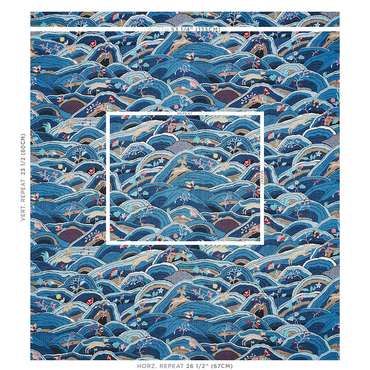 Schumacher Rolling Hills Blues Fabric - Eade's Wallpaper
