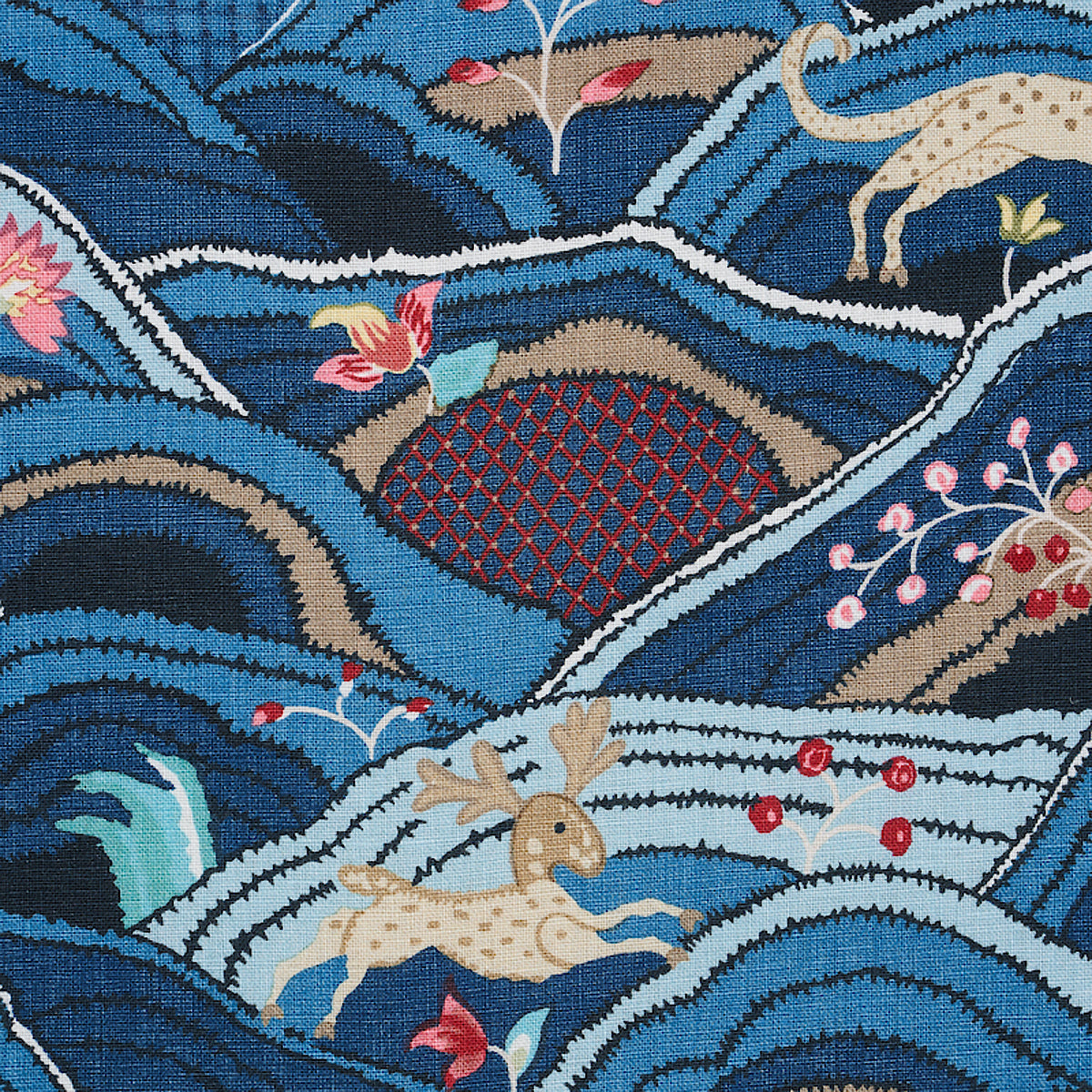 Schumacher Rolling Hills Blues Fabric - Eade's Wallpaper