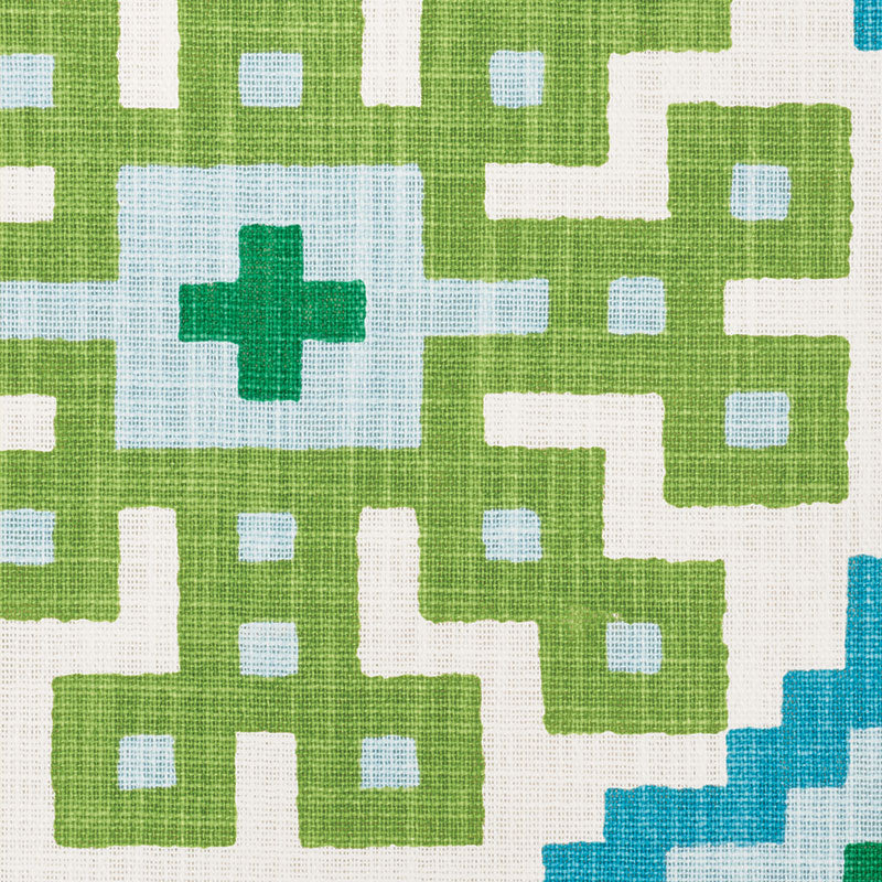 Schumacher Palmetto Print Lagoon Fabric - Eade's Wallpaper