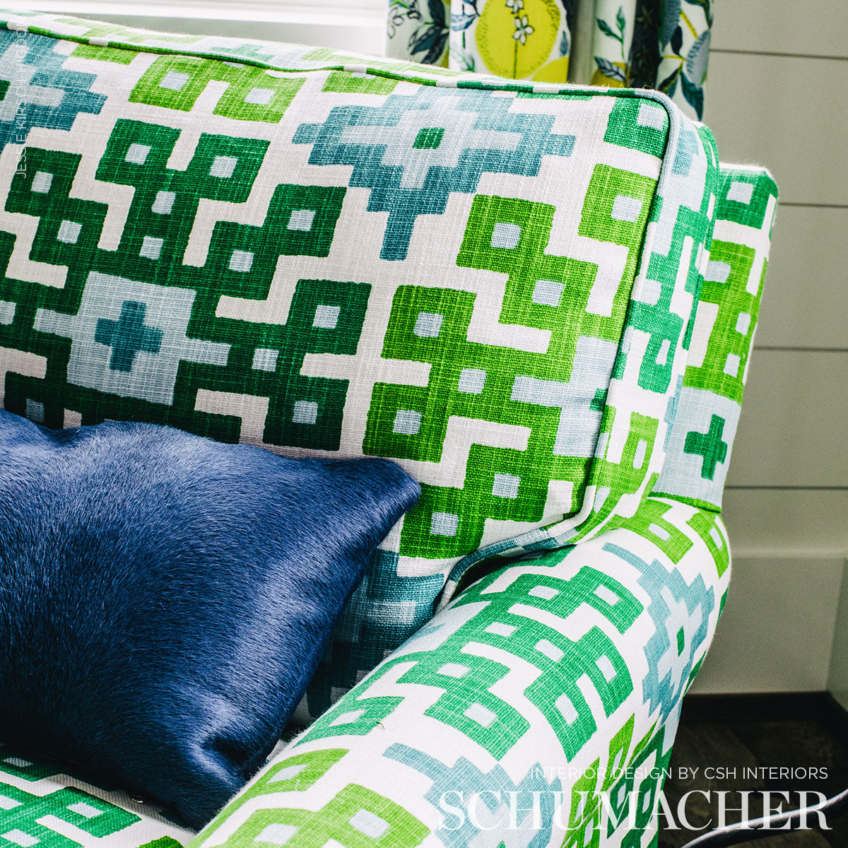 Schumacher Palmetto Print Lagoon Fabric - Eade's Wallpaper