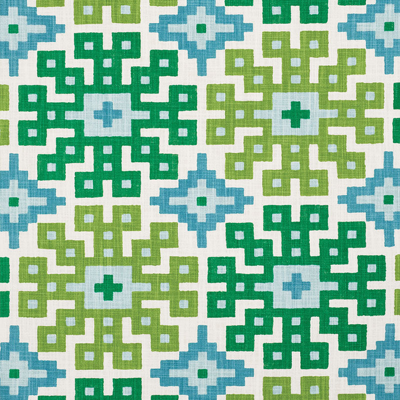 Schumacher Palmetto Print Lagoon Fabric - Eade's Wallpaper