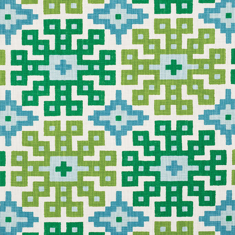 Schumacher Palmetto Print Lagoon Fabric - Eade's Wallpaper