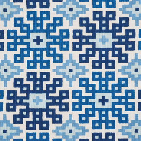 Schumacher Palmetto Print Ocean Fabric - Eade's Wallpaper