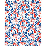 Schumacher Olive Tree Blue & Red Fabric - Eade's Wallpaper