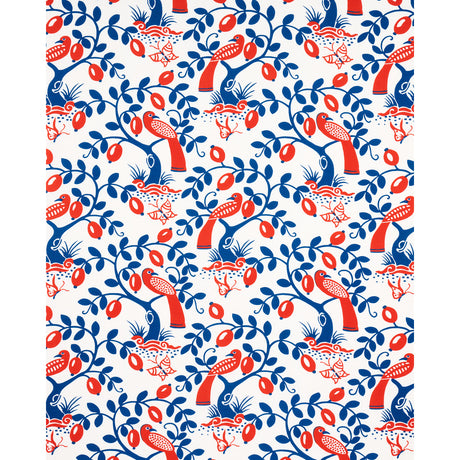 Schumacher Olive Tree Blue & Red Fabric - Eade's Wallpaper