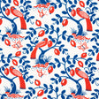 Schumacher Olive Tree Blue & Red Fabric - Eade's Wallpaper
