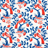 Schumacher Olive Tree Blue & Red Fabric - Eade's Wallpaper