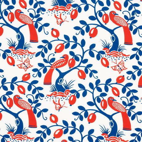 Schumacher Olive Tree Blue & Red Fabric - Eade's Wallpaper