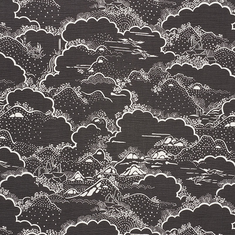 Schumacher Kumo Village Carbon Fabric - Eade's Wallpaper