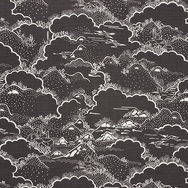 Schumacher Kumo Village Carbon Fabric - Eade's Wallpaper