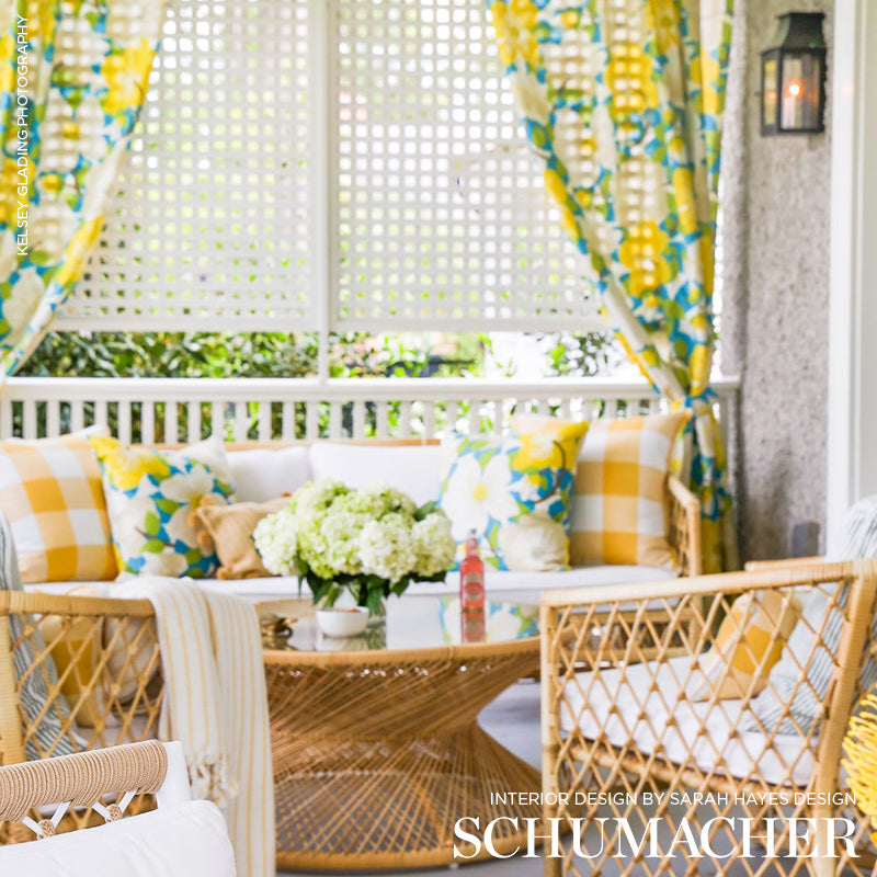 Schumacher Magnolias Citron & Peacock Fabric - Eade's Wallpaper