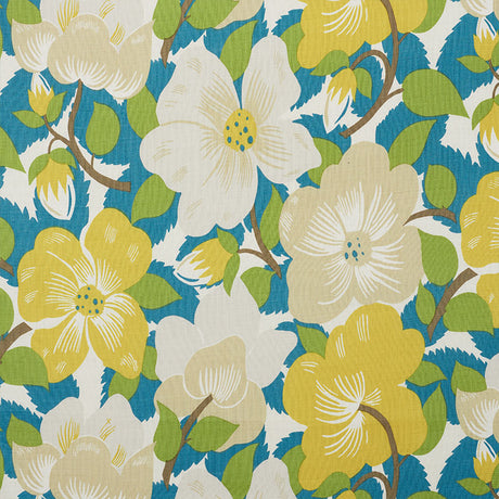 Schumacher Magnolias Citron & Peacock Fabric - Eade's Wallpaper