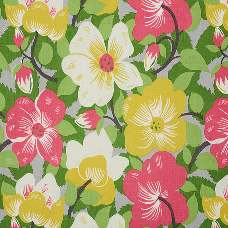 Schumacher Magnolias Poppy & Yellow Fabric - Eade's Wallpaper