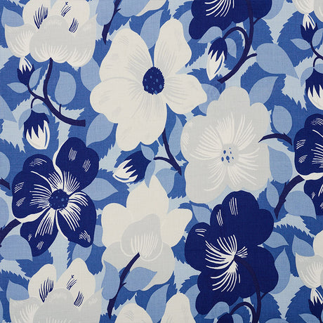 Schumacher Magnolias Blues Fabric - Eade's Wallpaper