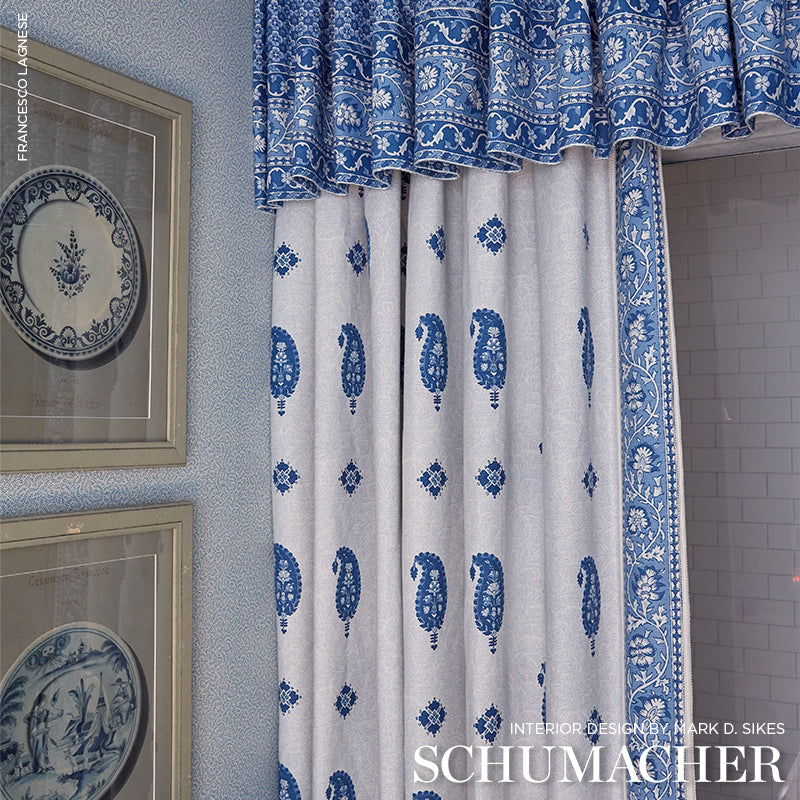 Schumacher Ojai Paisley Indigo Fabric - Eade's Wallpaper