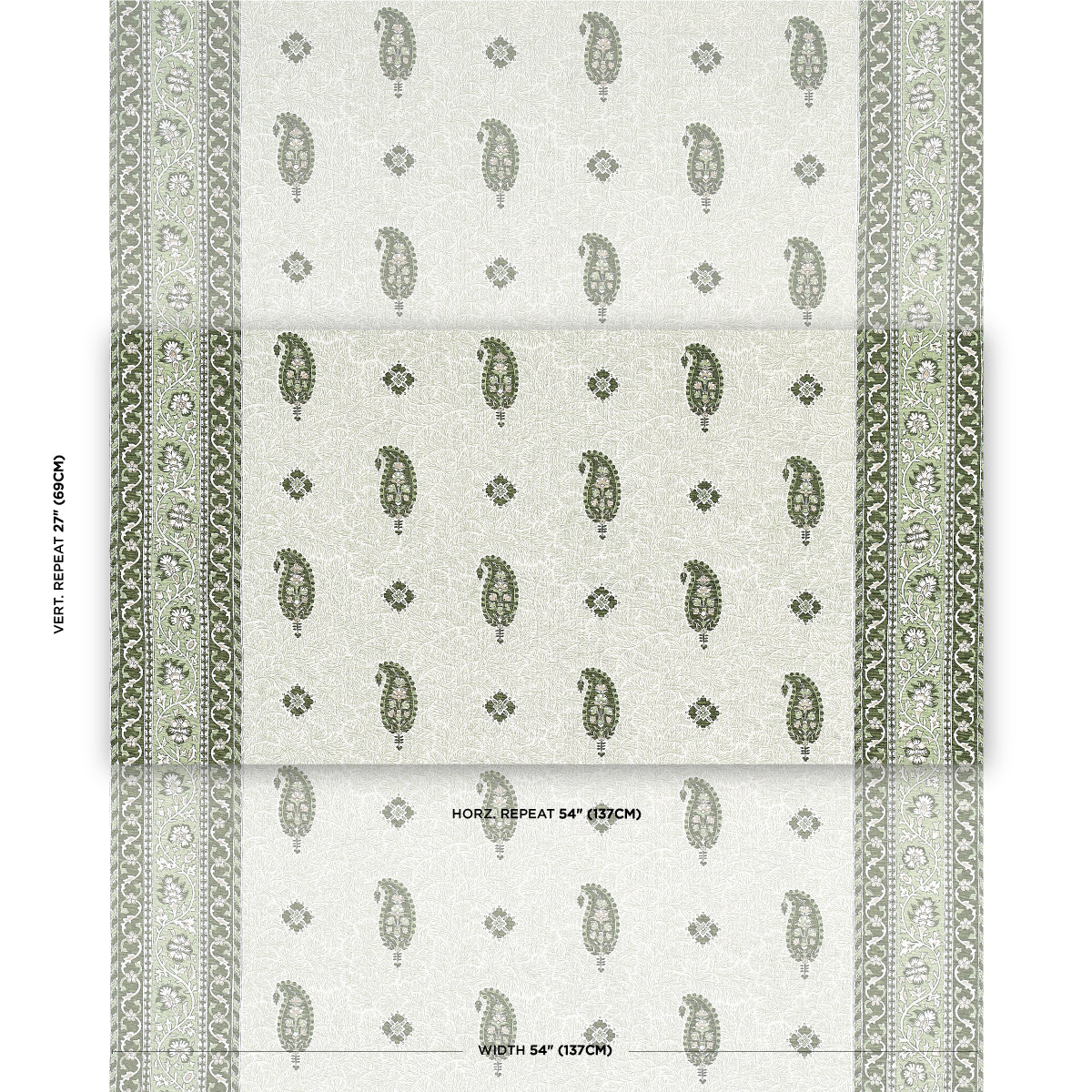 Schumacher Ojai Paisley Leaf Green Fabric - Eade's Wallpaper