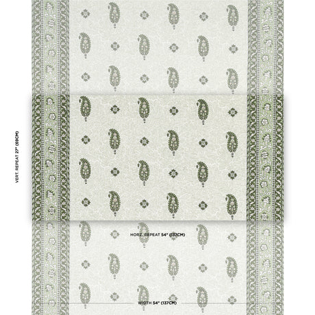 Schumacher Ojai Paisley Leaf Green Fabric - Eade's Wallpaper